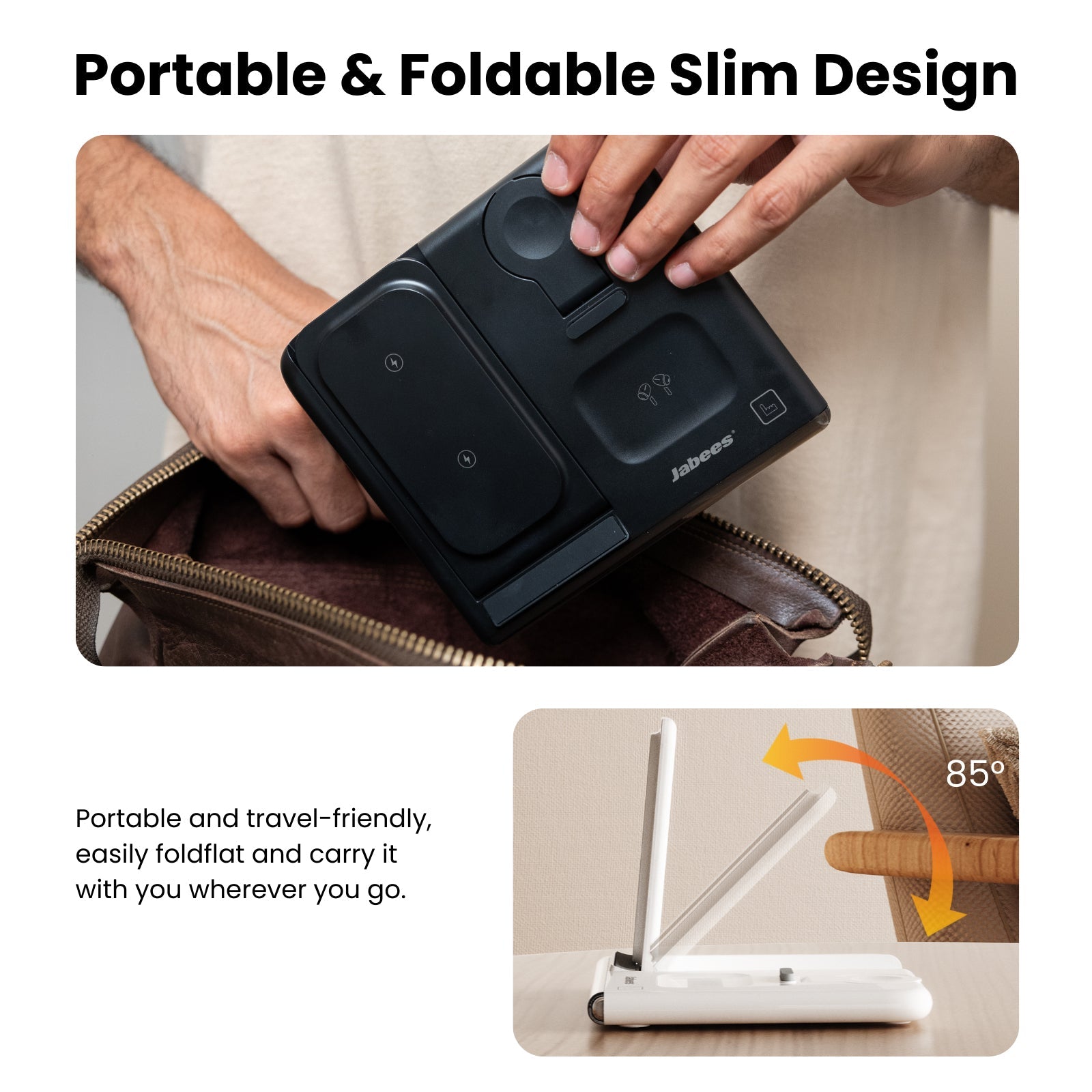 PowerGlow - Jabees PowerGlow 4-In-1 Foldable Wireless Charging Station with LED Night Light
